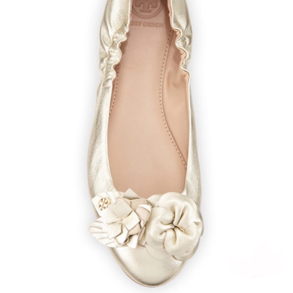 Tory Burch Blossom Reva Gold Flats Size 7